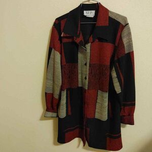 Michael Phillips Shirt Women's Plus 18 Button Front Multicolor Patchwork Stretch